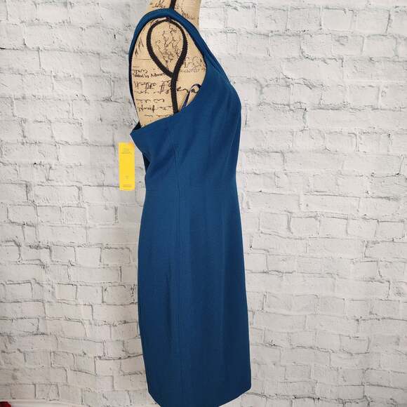 Tory Burch Ashley dress Sz 10 winter teal one shoulder mini zip up A30C - Picture 4 of 6